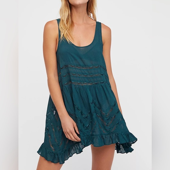 Free People Other - Free People voile and lace trapeze slip dress blue green size S